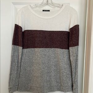 Pink Clover Color Block Crew Neck Sweater White Brown